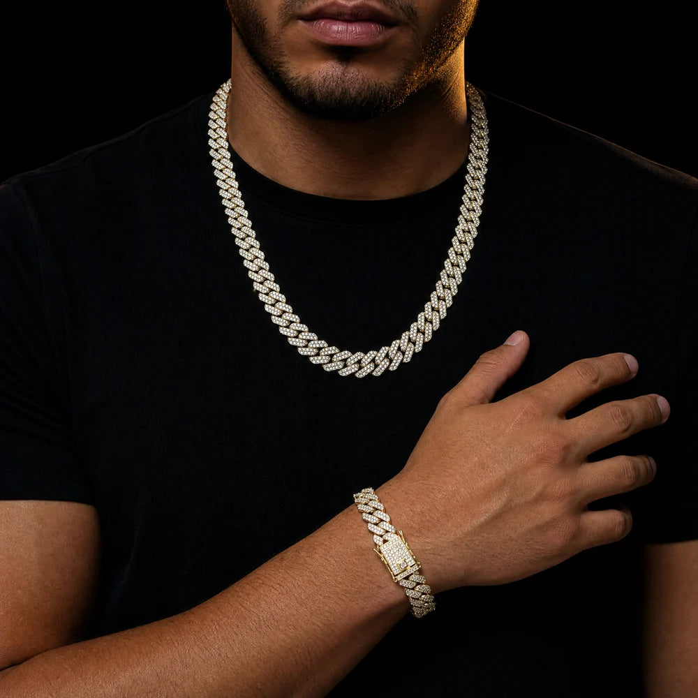 CADENA CUBANA BAÑADA EN ORO 18K CON CIRCONES, 60 CM DE LARGO, 1 AÑO GARANTIA + 1 PULSERA DE REGALO