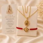CADENA VIRGEN DE GUADALUPE ORO LAMINADO 18K+ 60CM DE LARGO+ PULSERA + 1 AÑO DE GARANTIA